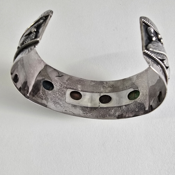 Sterling Silver 925 Multicolor Stone Turquoise Native American Bracelet - Picture 3 of 13